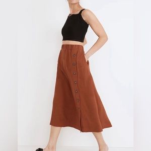 Madewell Linen-Blend Side-Button Midi Skirt